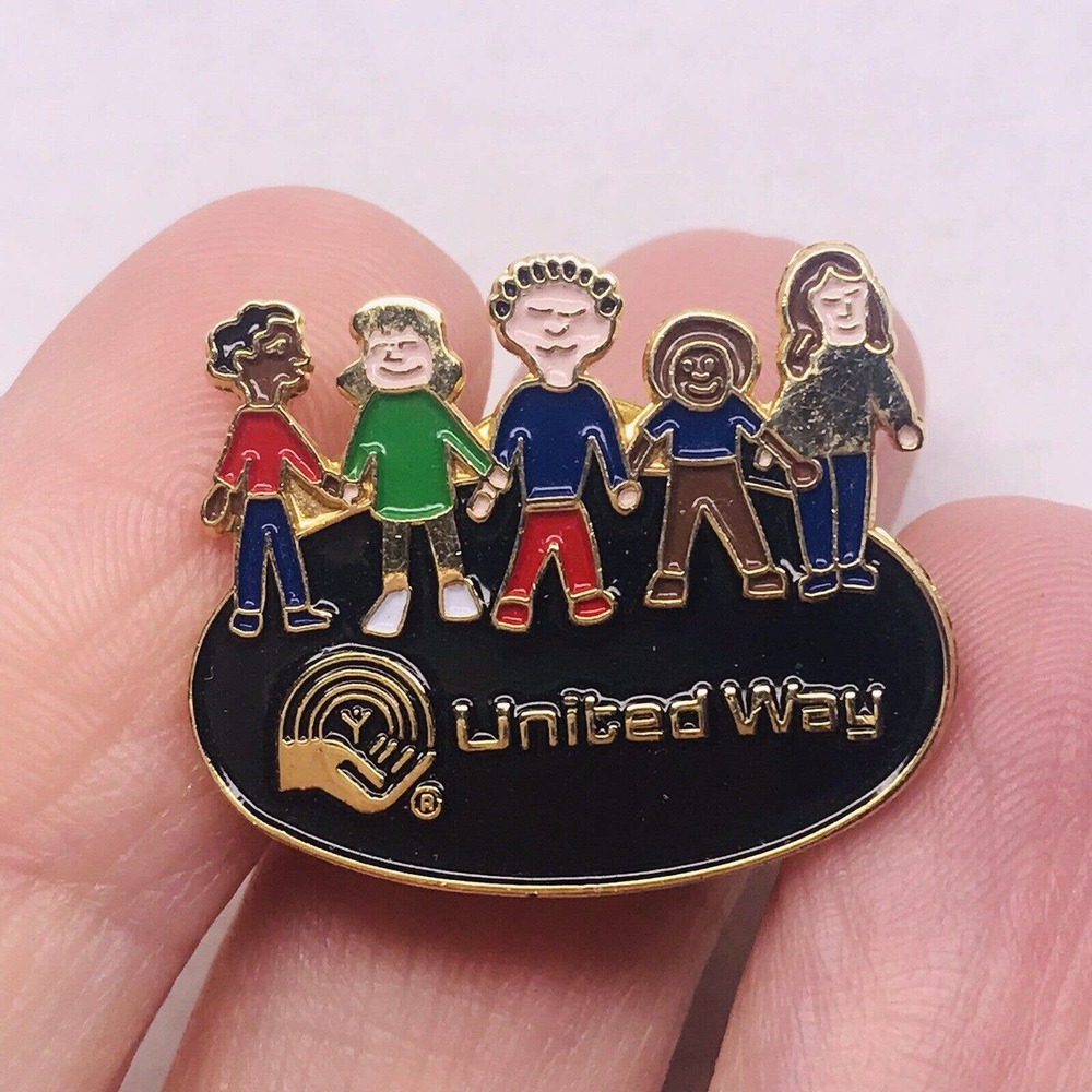 United Way Children Holding Hands Multi Color Brooch Pin Stamped UAW